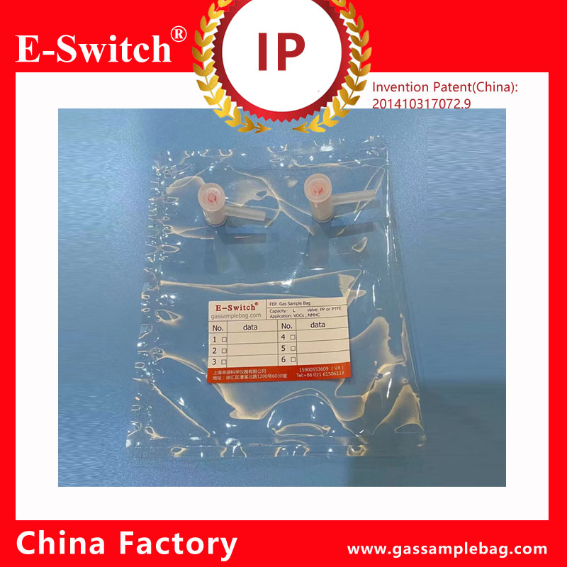 Teflon FEP gas sample bags with two PP valve size 6 to 7mm